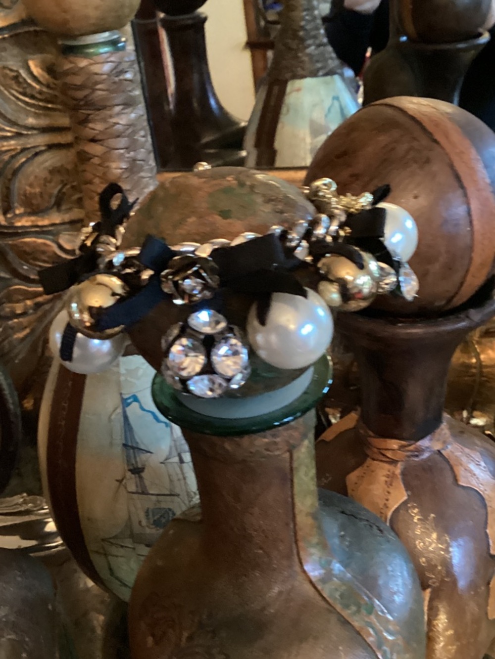 Vintage Betsy Johnson rhinestone and pearl braclet